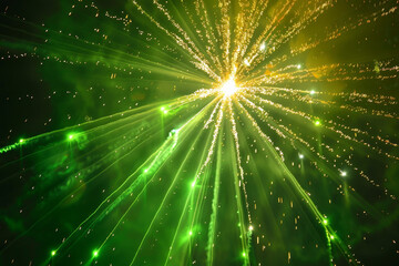 A green and yellow firework with a bright green center