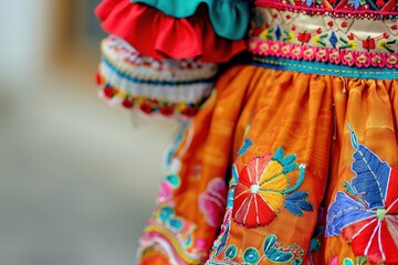 Colorful traditional Brazilian carnival costume with intricate embroidery.