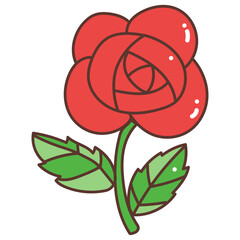 red rose with leaves cartoon doodle