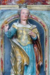 Statue of Saint on the main altar in the chapel of Saint Margaret in Lenisce, Croatia