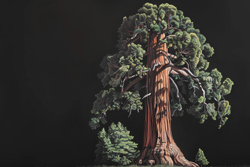 Sequoia (Sequoiadendron giganteum) (Colored Pencil) - United States - Giant sequoias are among the largest & longest-living trees, reaching heights of over 80 meters & living for thousands of years