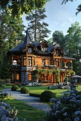 Fototapeta premium the beautiful mansion in the woods