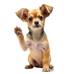 Obraz premium Adorable Chihuahua puppy with raised paw, sitting and looking attentively towards the camera
