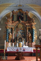 Main altar in the parish church of the Holy Trinity in Klenovnik, Croatia
