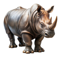 Fototapeta premium A beautifully crafted bronze rhino sculpture showcased with excellent studio lighting, highlighting its detailed and lifelike features