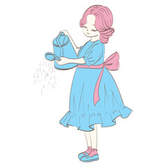 Flower watering girl manga cartoon style