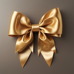 Realistic golden ribbon bow. Luxury gift decoration element. Generative AI.