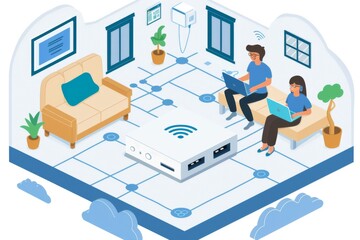 Cozy home setting with multiple devices connected to a central smart home system, illustrating modern interconnected living