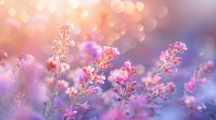 Obraz premium A breathtaking pastel dreamscape of wildflowers basking in the golden light of sunset, creating a mesmerizing visual symphony. Generative Ai