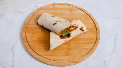 Lavash doner kebab or shawarma top view