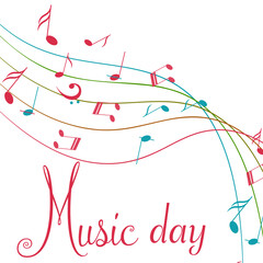 World Music Day. Musical wave. Posters, banners and flyers with leaves and musical notes.