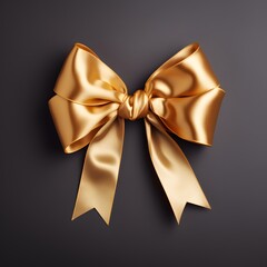 Realistic golden ribbon bow. Luxury gift decoration element. Generative AI.