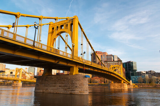 Roberto Clemente Bridge, also known as the Sixth Street Bridge in downtown Pittsburgh, Pennsylvania - April 16, 2024