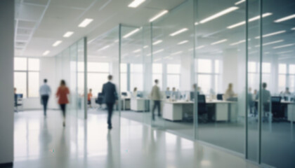 Blurred white glass office background, business people