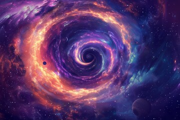 Swirling galaxy of planets and stars creates an ethereal background 