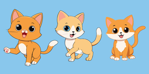 Kittens have different emotions and poses