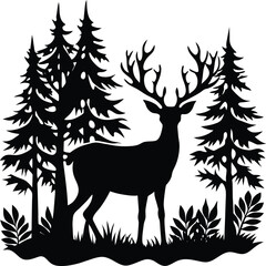 Deer silhouette illustration. Animal Linocut