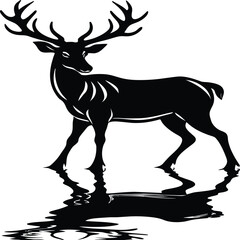 Deer silhouette illustration. Animal Linocut