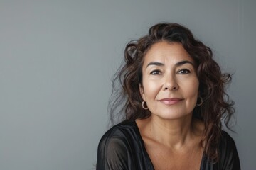 Fototapeta premium Portrait of happy mature Latin woman looking to side.