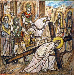 3rd Stations of the Cross, Jesus falls the first time, Church of Saint Matthew in Dugave, Zagreb, Croatia