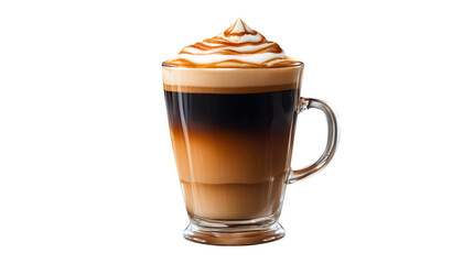 Ai generative Caramel Macchiato coffee cup which isolated on a white background.suitable for use as images in designs.