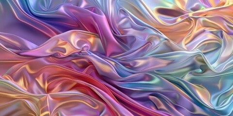 Obraz premium Layers of iridescent fabric draped in a symphony of colors, creating an elegant and joyful abstract celebration texture background that exudes a sense of luxury.