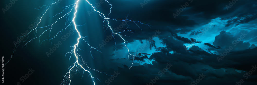 Wall mural lightning on black background, AI generated