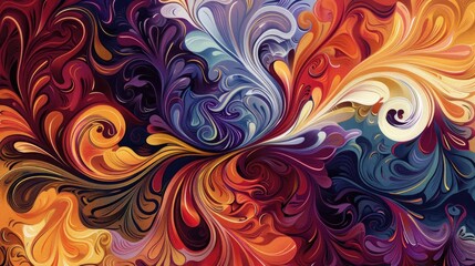 Layers of contrasting colors intersecting with intricate, swirling motifs in a captivating and vibrant composition, offering a feast for the eyes and a celebration of color and design.
