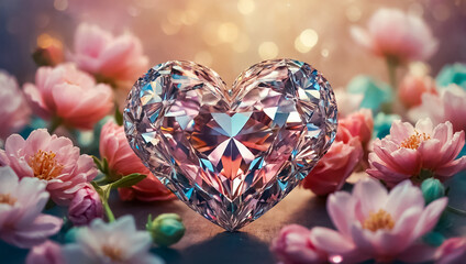 beautiful diamond heart with flowers present