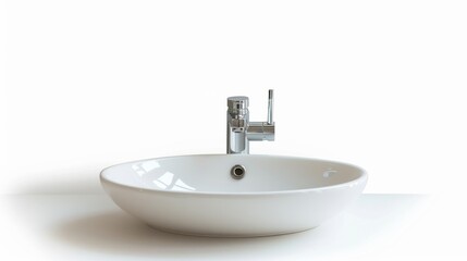 Fototapeta premium Modern bathroom sink with an integrated backsplash, isolated on a white studio background