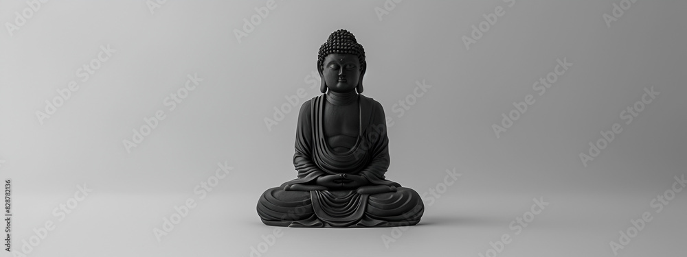 Wall mural black and white statue of buddha