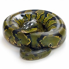 Obraz premium A green tree python curled up on a white background