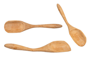 Wooden spatula for spices, tea isolated on a white background.