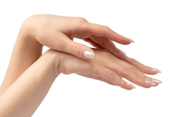 Woman hands  isolated on a white background.