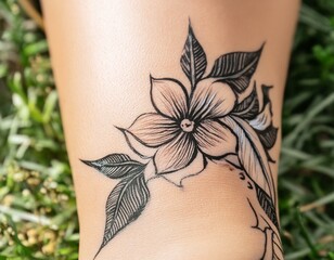  an elegant ankle tattoo of a delicate vine of flowers wrapping gracefully, with each petal