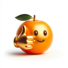 3D gold Tangerine emoji thumbs up on a white background