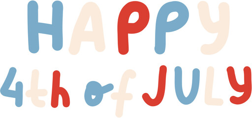 Happy 4th of July. USA flag doodle vector decorative elements. 4th of July, Independence Day of the USA