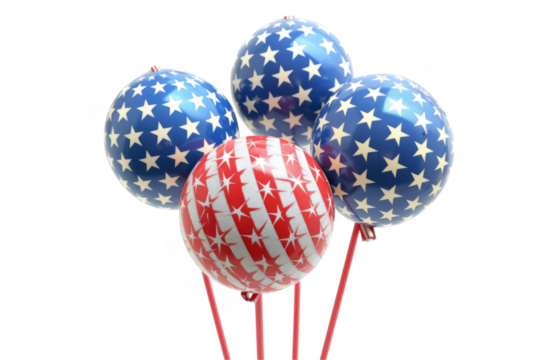 Independence Day decorations, isolated on solid white background, PNG di-cut style, realistic photo style, object as model