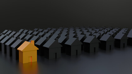Fototapeta premium Golden house in group of black houses. Real estate concept.