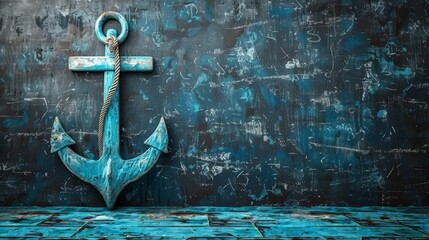 mockup banner for day of the seafarer celebration with blue anchor drawn on blackboard using white chalk