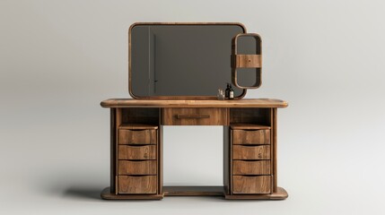 Modern vanity with a large mirror and drawers, isolated on a white studio background