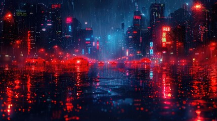 Fototapeta premium Cyberpunk red glowing street rainy time