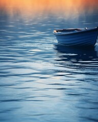 Fototapeta premium Small boat on water close up, focus on, copy space serene and vibrant Double exposure silhouette with rippling waves