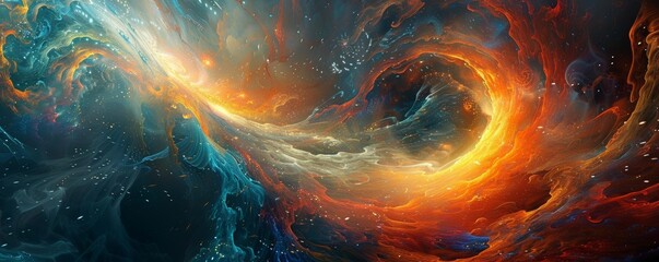A whirlwind of light and color, simulating the rapid flow of information across a global network, set against a dark, mysterious backdrop Highenergy, abstract digital painting