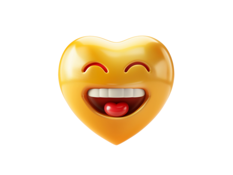 Yellow 3d heart emoji isolated on transparent background