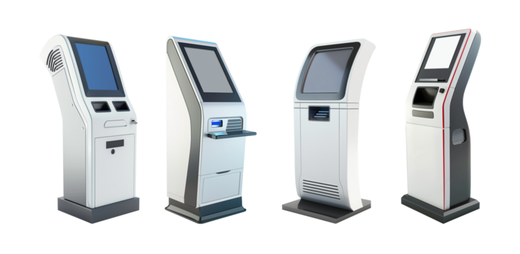 Payment terminal, kiosk. ATM, POS, POI advertising stand isolated on transparent background