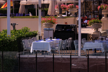 Beautiful views, public space city cafes in Turkey, on a summer day