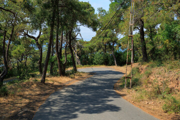 Beautiful road and landscape, streets and roads of a southern small town, public place in Turkey,...