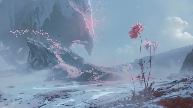 Pressed Flower of An Ankou entity brandishes a boomerang in a spectral wasteland, its ghostly trajectory defying natural laws