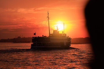 Obraz premium Evening sea view and ships, Seascape overlooking the coast of Turkey